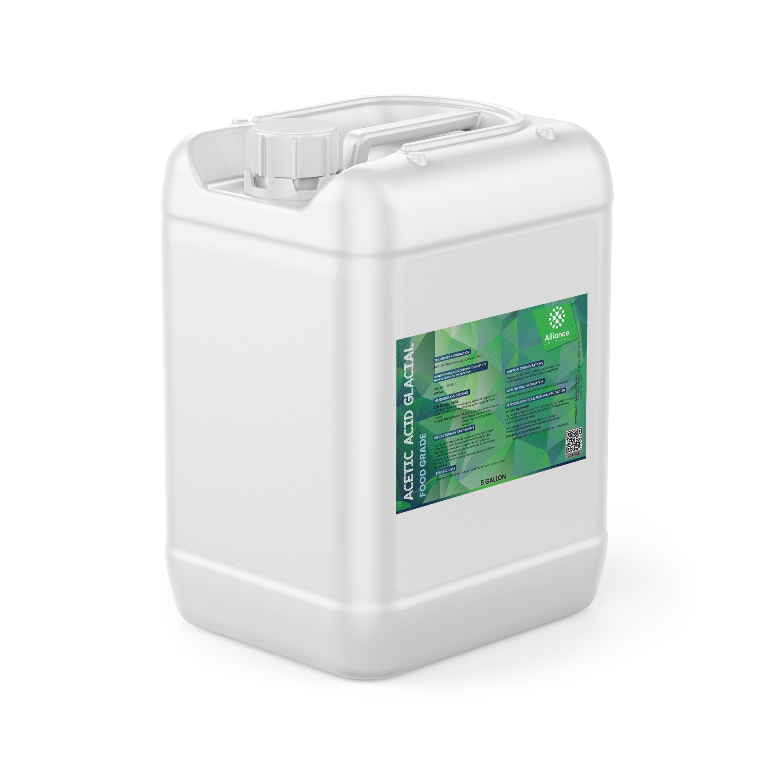 Alliance Chemical acetic acid glacial food grade in white 6-gallon HDPE container with screw cap